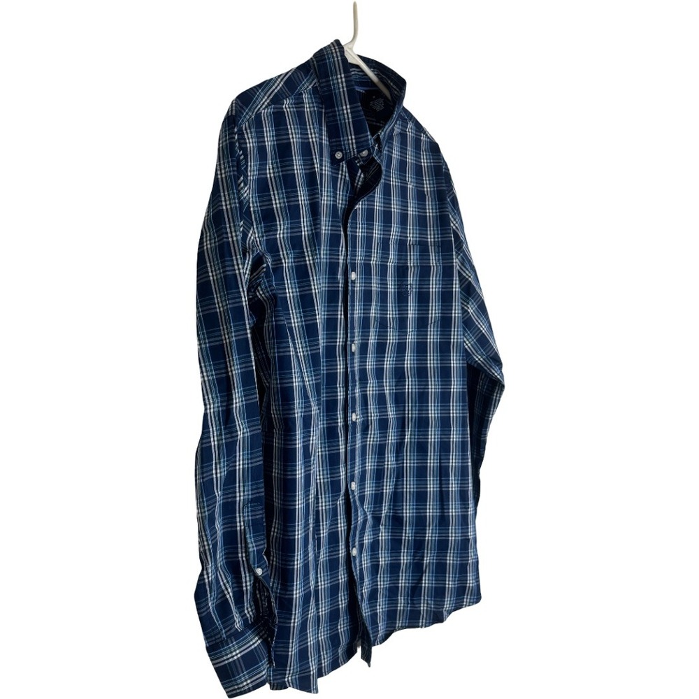 Chaps Button Down Shirt Mens Medium Dark Blue Plaid Stretch Easy Care LongSleeve - Picture 2 of 11